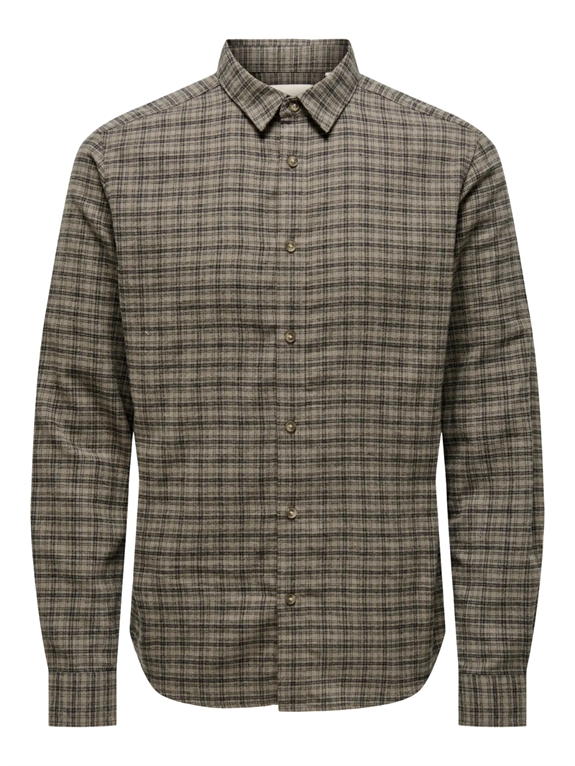ONLY & SONS Gudmund LS Checked Shirt - Walnut/Jet Black